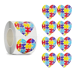 Rotoli di adesivi per etichette autoadesive in carta a tema autistico, adesivo sigillante etichetta regalo, per la decorazione dei regali di festa, modello di cuore, 38mm, 500pcs / rotolo