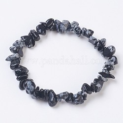 Flocon de neige naturelle bracelets extensibles obsidienne, pépites, 2-1/8 pouce (5.5 cm)