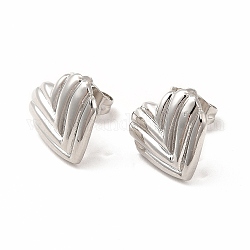 Heart Rack Plating Brass Stud Earrings for Women, Long-Lasting Plated, Lead Free & Cadmium Free, Platinum, 13x13mm, Pin: 1mm