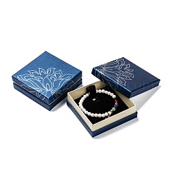 Boîtes à bijoux bracelet en carton, velours à l'intérieur, avec une éponge, bleu moyen, 90x90x34mm