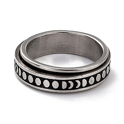 203 Stainless Steel Rotating Spinner Fidget Band Rings for Anxiety Stress Relief, Stainless Steel Color, Moon Phase Pattern, US Size 6 3/4(17.1mm), 6mm