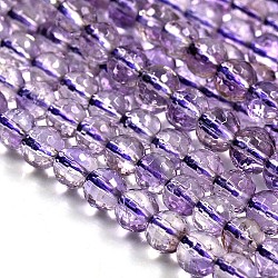 Natural Amethyst Round Bead Strands, Faceted, Lilac, 7mm, Hole: 1mm, about 63pcs/strand, 16.3inch