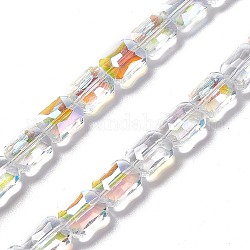 Transparent Electroplate Glass Beads Strands, Half Plated, Rectangle, 12x9x6mm, Hole: 1.2mm, about 60pcs/strand, 28.74''(73cm)