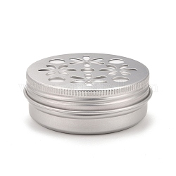 Flache runde Dosen aus Aluminium, mit hohlen Blumenmusterdeckeln, leere Vorratsdosen aus Blech, Silber, 6.8x2.5 cm