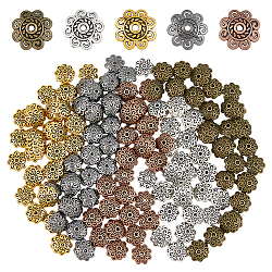 Dicosmetic 300pcs 5 estilos tapas de abalorios de estilo tibetano, sin plomo y cadmio, flor, color mezclado, 13.5x3mm