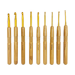 Agujas de ganchillo de aluminio agujas, Con mango de bambú, para trenzar herramientas de ganchillo, bronceado, 135x10mm, pin: 2~6 mm, 9 PC / sistema
