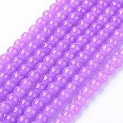 Imitation Jade Glass Beads Strands, Spray Painted, Round, Orchid, 4mm, Hole: 1.1~1.3mm, about 200pcs/strand, 31.4 inch