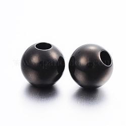 304 perline in acciaio inossidabile, perline con foro grande, tondo, elettroforesi nera, 12x11mm, Foro: 4 mm