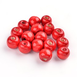 Des perles en bois naturel, teinte, ronde, rouge, environ 12 mm de diamètre, épaisseur de 10.5mm, Trou: 3mm