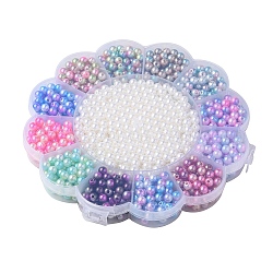13 perles imitation plastique ABS de style, perles de sirène gradient, ronde, couleur mixte, 5.5~6x5.5~6mm, Trou: 1.6~2mm, 1320 pcs / boîte
