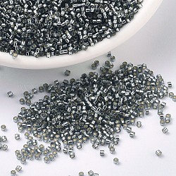 Perline miyuki delica, cilindro, perline giapponesi, 11/0, (db0048) grigio foderato in argento, 1.3x1.6mm, Foro: 0.8 mm, circa 2000pcs/10g
