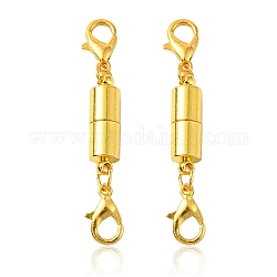 Brass Magnetic Clasps, with Double Lobster Claw Clasps, Column, Golden, 45x7.5x6mm, Lobster Claw Clasp: about 11.8x7.5x2.8mm