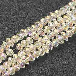 Chapelets de perles en verre électroplaqué, plein arc-en-plaqué, toupie avec facettes, jaune clair, 4x6x4.5mm, Trou: 1.2mm, Environ 110 pcs/chapelet, 25.98'' (66 cm)