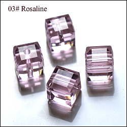 Perles d'imitation cristal autrichien, grade AAA, facette, cube, rose, 4x4x4 mm (taille dans la plage d'erreur de 0.5~1 mm), Trou: 0.7~0.9mm