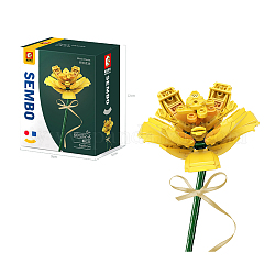 Safran Topfblumen Bausteine, mit Band, DIY künstlicher Blumenstrauß Bauklötze Spielzeug für Kinder, golden, 120x90x58 mm