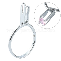 Risultati dell'anello del polsino in lega di zinco, portapietre ad anello a molla, impostazioni dell'anello per strass, platino, diametro interno: 18~19mm, supporto: 14x5.5mm
