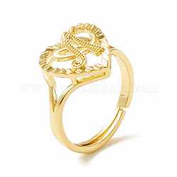 Real 18K Gold Plated Brass Alphabet Adjustable Rings, Heart with Initial Promise Ring for Women, Cadmium Free & Lead Free, Letter.A, US Size 5 1/4(15.9mm)