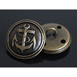 Boutons à tige en laiton à 1 trou, boutons nautiques, rond et plat avec des boutons d'ancrage, bronze antique, 25mm, Trou: 2mm