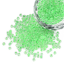 Bagliore nelle perle di semi di vetro trasparente luminoso scuro, tondo, lime, 3.5x1.6mm, Foro: 1 mm, circa 18200pcs/450g, 450 g / borsa