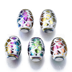 Perles en verre electroplate, baril avec motif léopard, colorées, 11x8mm, Trou: 1.2mm, environ 200 pcs / sachet 