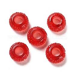 Résine transparente perles européennes, Perles avec un grand trou   , rondelle texturée, rouge, 12x6.5mm, Trou: 5mm