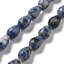 Fili di perle di diaspro macchia blu naturale, sfaccettato a goccia, 10x7mm, Foro: 1.2 mm, circa 20pcs/filo, 7.87'' (20 cm)