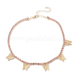 Alloy Rhinestone Cup Chain Necklaces, Butterfly Pendant Necklaces, with Lobster Claw Clasps, Light Gold, Light Rose, 12.59 inch(32cm)