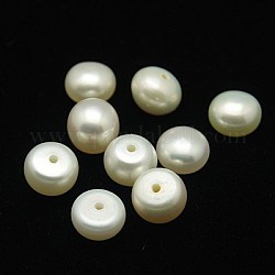 Grade AA Natural Cultured Freshwater Pearl Beads, Half Drilled Hole, Half Round, White, 9.5~10x6.5~7.5mm, Hole: 1mm
