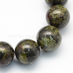 Rondes de dragon naturel perles de jaspe sanguin brins, 12.5mm, Trou: 1.5mm, Environ 30 pcs/chapelet, 15.1 pouce