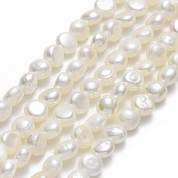 Hebras de perlas de agua dulce cultivadas naturales, dos lados pulidos, lino, 4.5~5x3mm, agujero: 0.7 mm, aproximamente 80 pcs / cadena, 14.17~14.29'' (36~36.3 cm)