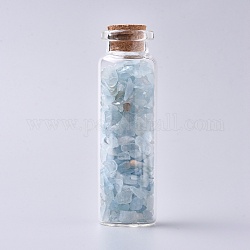 Botella de deseo de vidrio, para decoración colgante, con cuentas de chips de aguamarina en el interior y tapón de corcho, 22x71mm