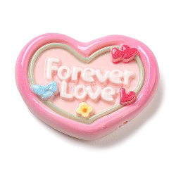 Opaque Resin Cabochons, Forever Love Word Cabochons, Heart, 22x29.5x7mm