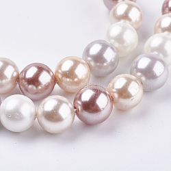 Cuentas de perlas de concha de electrochapa, redondo, color mezclado, 12mm, agujero: 1 mm, aproximamente 34 pcs / cadena, 15.6 pulgada (39.5 cm)