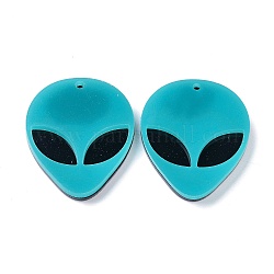 Непрозрачные акриловые подвески, инопланетное лицо, голубой, 35.5x29.5x4 мм, отверстие : 1.8 мм