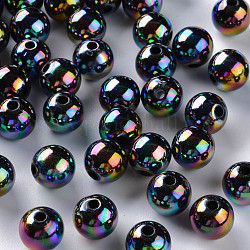Perline acrilico opaco, ab colore placcato, tondo, nero, 10x9mm, Foro: 2 mm, circa 940pcs/500g