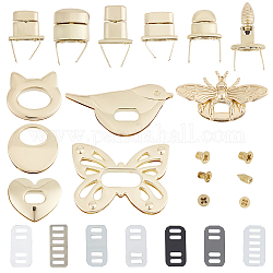 Gorgecraft 6 ensembles 6 styles sac en alliage de zinc accessoires de verrouillage par torsion, sacs à main tournent la serrure, avec des vis, oiseau et papillon et chat et coeur et abeilles et plat rond, or clair, 25~36x26.5~69x6~26mm, 1 ensemble/style