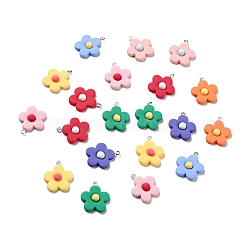 Opaque Resin Pendants, with Platinum Tone Iron Loops, Five-Petal Flower Charm, Mixed Color, 28x24.5x6.5mm, Hole: 2x2.5mm