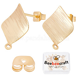 Beebeecraft20pcs真鍮スタッドピアスのパーツ  ニッケルフリー  ツイスト菱形  20個のイヤーナット付き  ゴールドカラー  17x11.5mm  穴：1mm  ピン：0.8mm