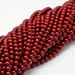 Shell Pearl Beads Strands, Grade A, Round, Dark Red, 4mm, Hole: 1mm, about 95pcs/strand, 16 inch