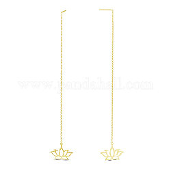 SHEGRACE 925 Sterling Silver Ear Thread, Dangle Earrings, with Cable Chains, Lotus, Real 18K Gold Plated, 150mm