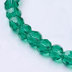 Filo di perline in vetro, sfaccettato (32 sfaccettatura), tondo, verde acqua, 4mm, Foro: 1 mm, circa 98pcs/filo, 13.7 pollice