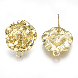 Alloy Stud Earring Findings, with Loop, Steel Pins, Flower, Light Gold, 20.5x17mm, Hole: 2mm, Pin: 0.7mm