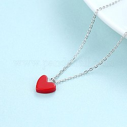 Collares pendientes de latón, con cadenas de cable, corazón, rojo, plata, 15.74 pulgada (40 cm)