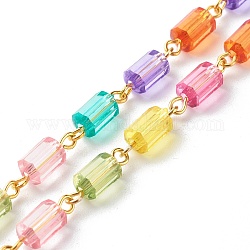Chaînes de perles acryliques givrées transparentes faites à la main, avec les accessoires en fer, non soudée, facette, colonne, colorées, 8.5~9x5mm, environ 32.8 pied (10 m)/fil