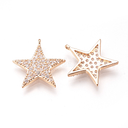 Alloy Micro Cubic Zirconia Pendants, Star, Light Gold, 18.5x17x2.5mm, Hole: 1mm