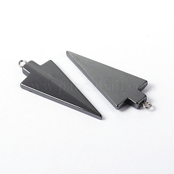 Pendentifs en hématite non-magnétiques, Grade a, avec les accessoires en fer, triangle, noir, 44x18x4mm, Trou: 2mm
