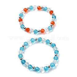 2 pièces 2 ensembles de bracelets extensibles en perles de verre de couleur, bracelets empilables, bleu profond du ciel, diamètre intérieur : 2-3/8 pouce (61 mm), 1 pc / couleur