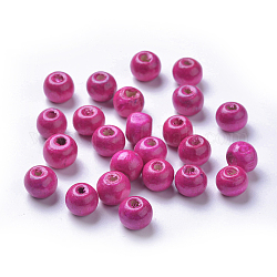 Natural Wood Beads, Rondelle, Lead Free, Dyed, Magenta, Beads: 8mm in diameter, hole:3mm, about 6000pcs/1000g