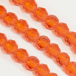 Filo di perline in vetro, sfaccettato (32 sfaccettatura), tondo, arancione scuro, 8mm, Foro: 1.5 mm, circa 66~67pcs/filo, 15.12 pollice ~ 15.35 pollici (38.4~39 cm)