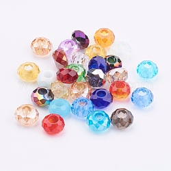 Perles en verre à facettes, perles de rondelle avec grand trou , couleur mixte, 14x8mm, Trou: 6mm